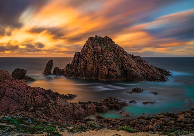 Rocky Sea Stack at Sunset