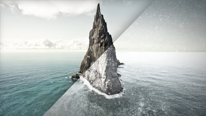 Rocky Sea Stack — Gray, Dramatic