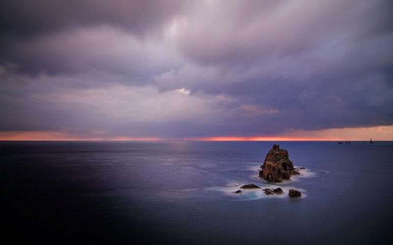 Rocky Sea Stack — Purple, Dramatic, Sunset