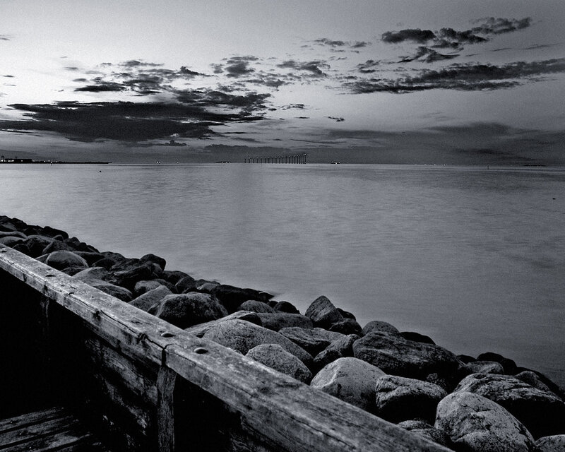 Rocky shore at dusk