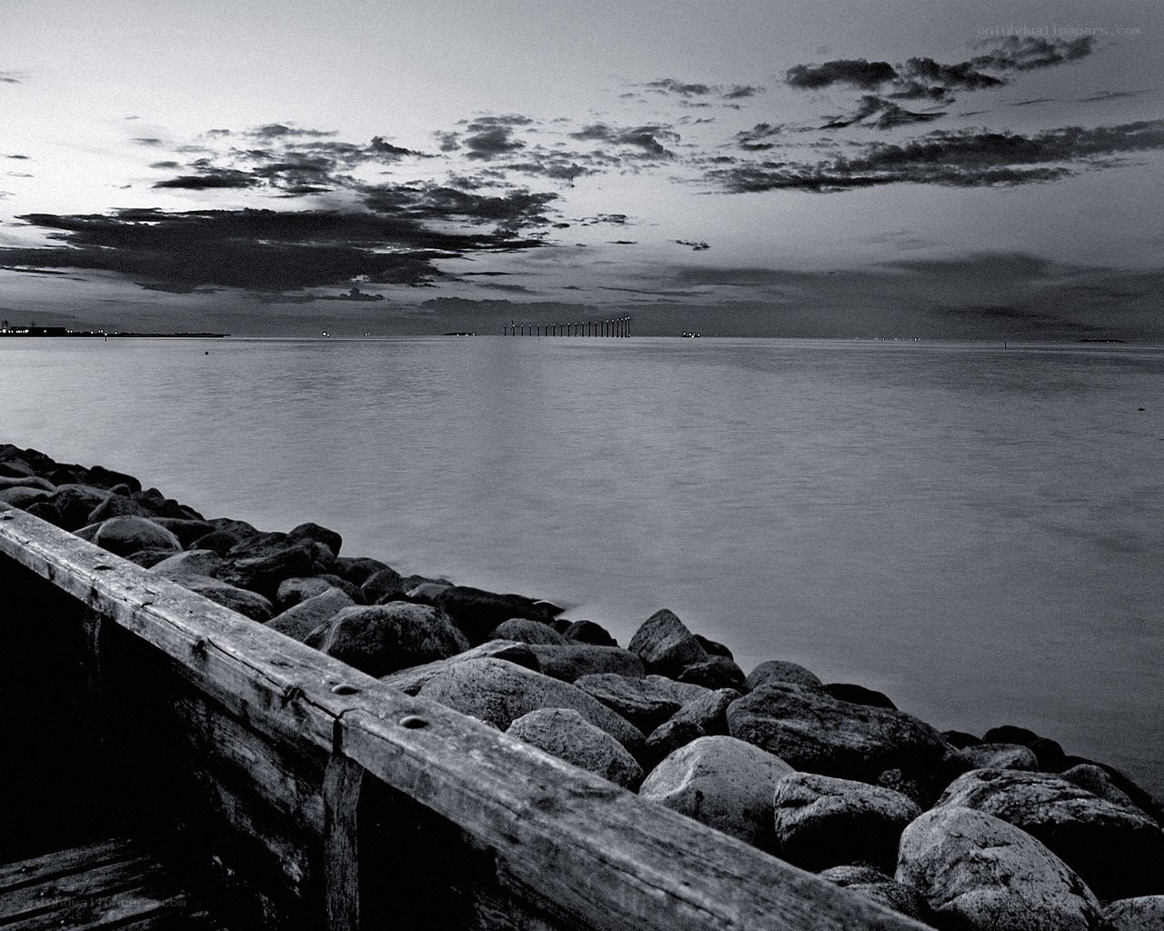 Rocky shore at dusk