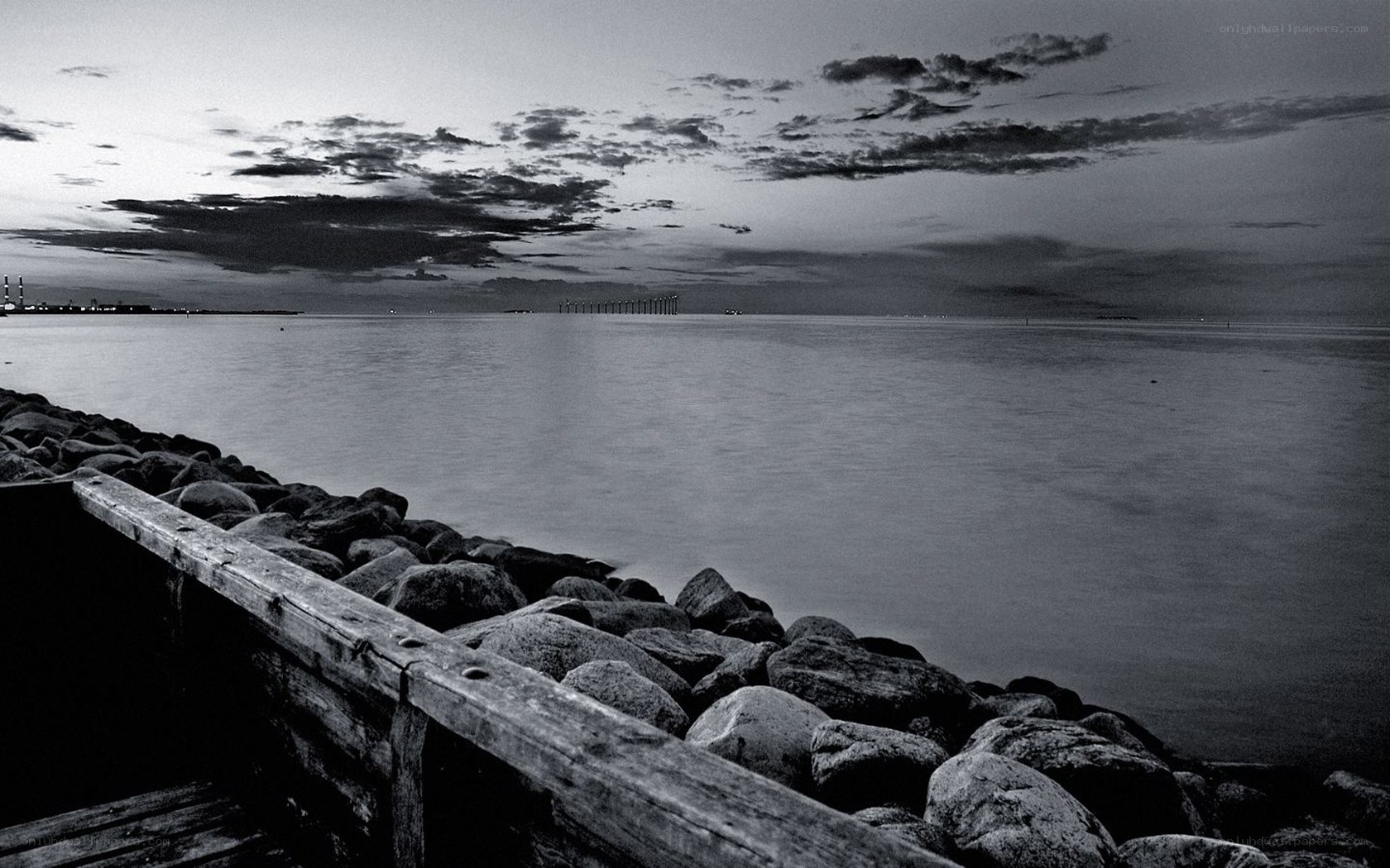 Rocky shore at dusk
