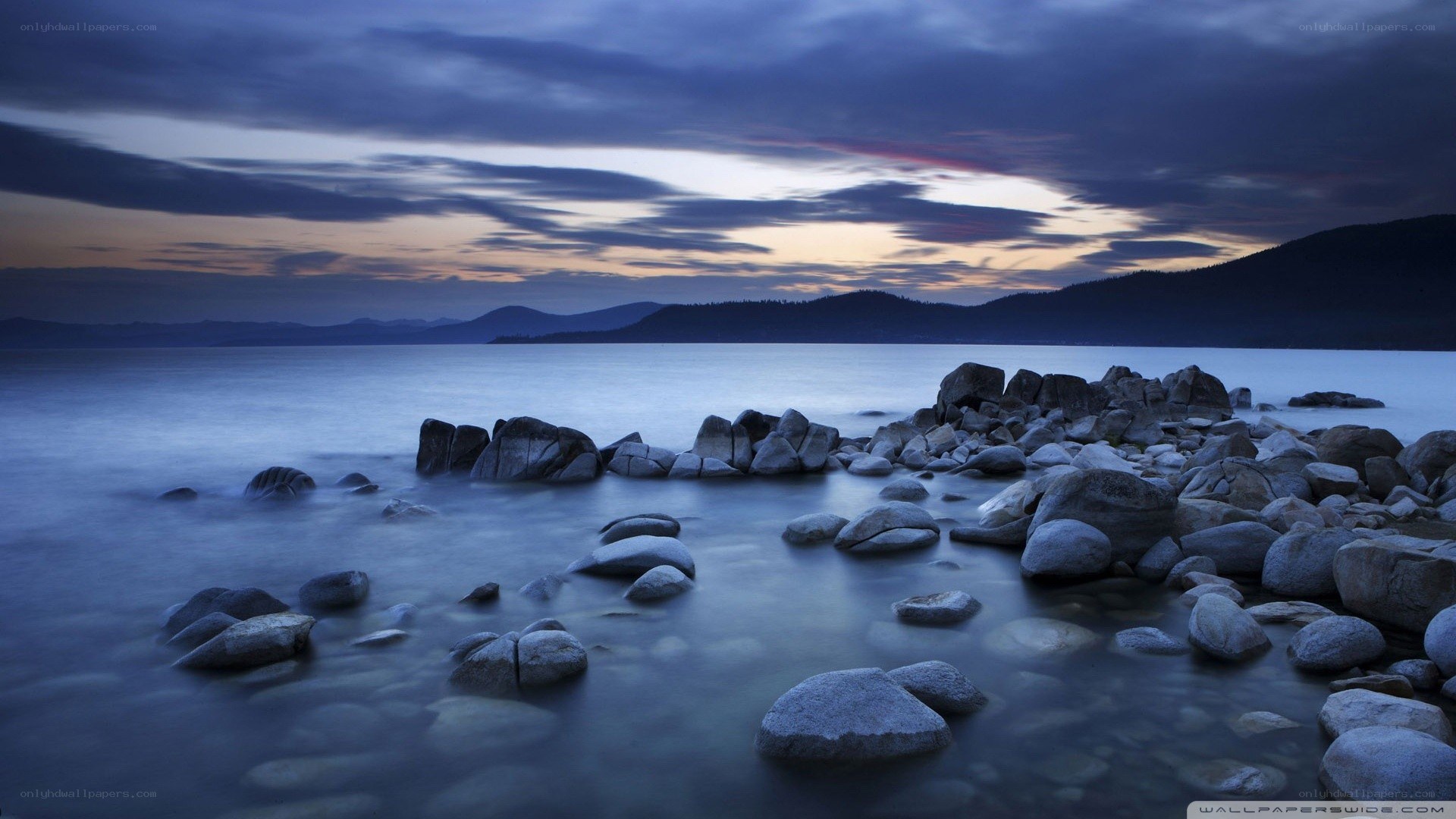 Rocky shore at dusk