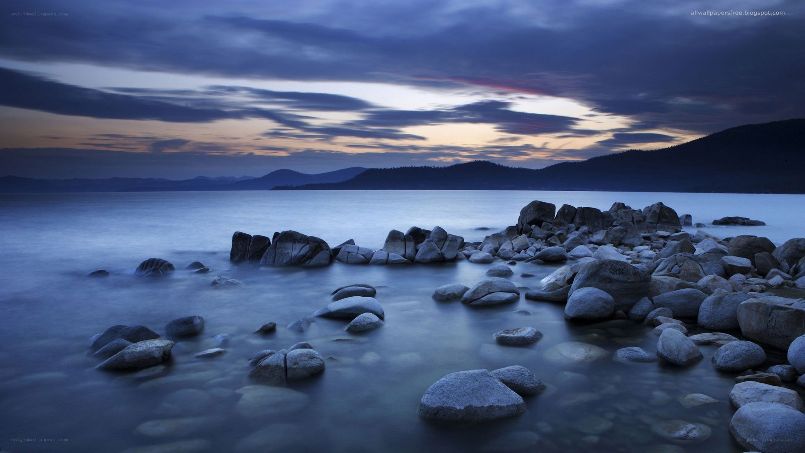 Rocky shore at dusk