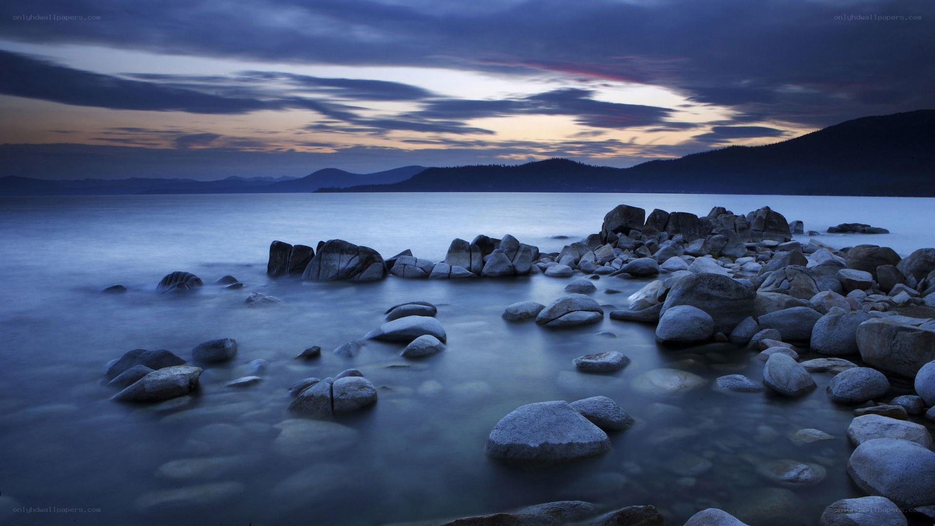 Rocky shore at dusk