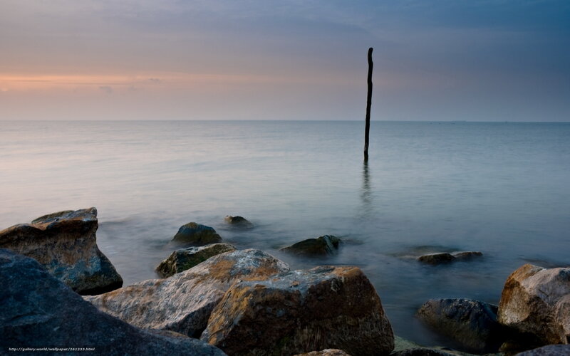Rocky Shore at Dusk — Blue, Serene, Sunset, Photograph, Ocean