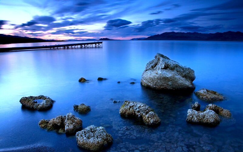 Rocky Shore at Dusk — Blue, Serene