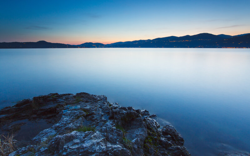 Rocky Shore at Dusk — Blue