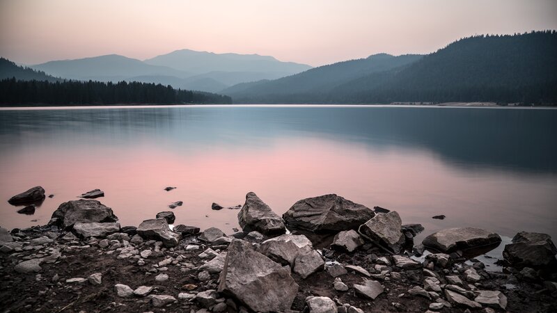 Rocky Shore at Lake — Pink