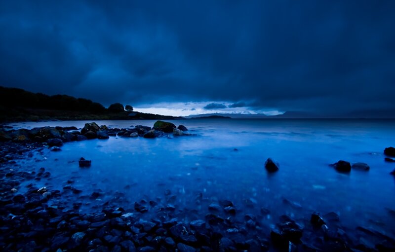 Rocky Shore at Night — Blue