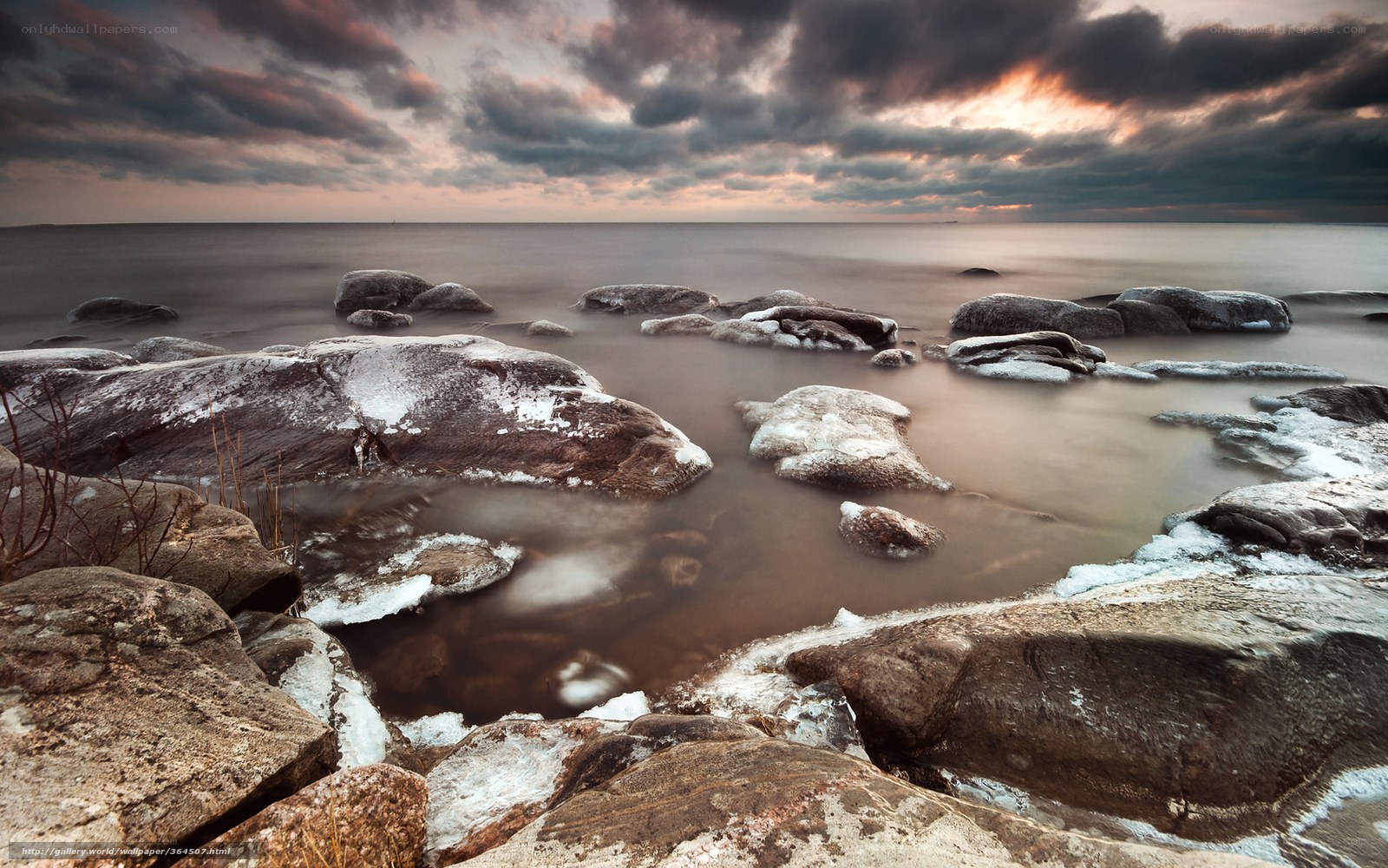 Rocky shore at sunset