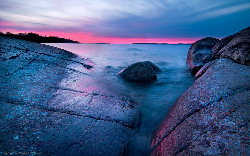 Rocky shore at sunset