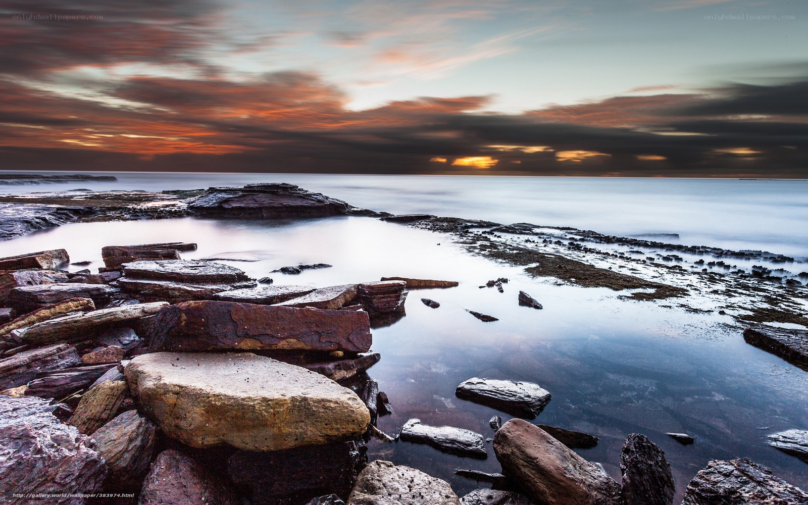 Rocky shore at sunset