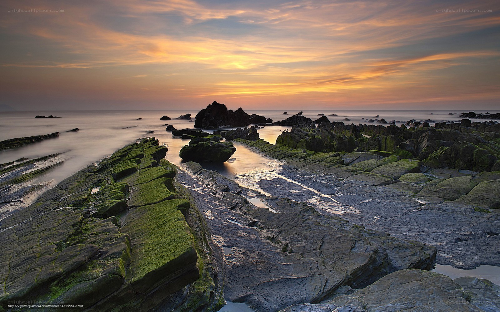 Rocky shore at sunset