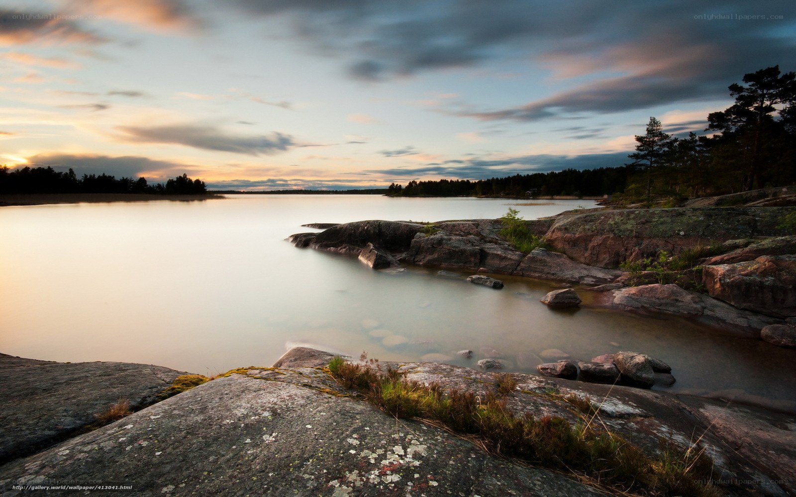 Rocky shore at sunset