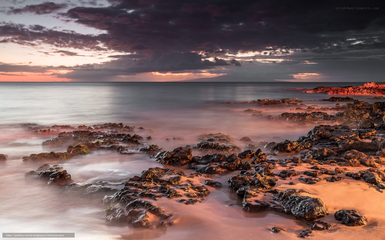 Rocky shore at sunset