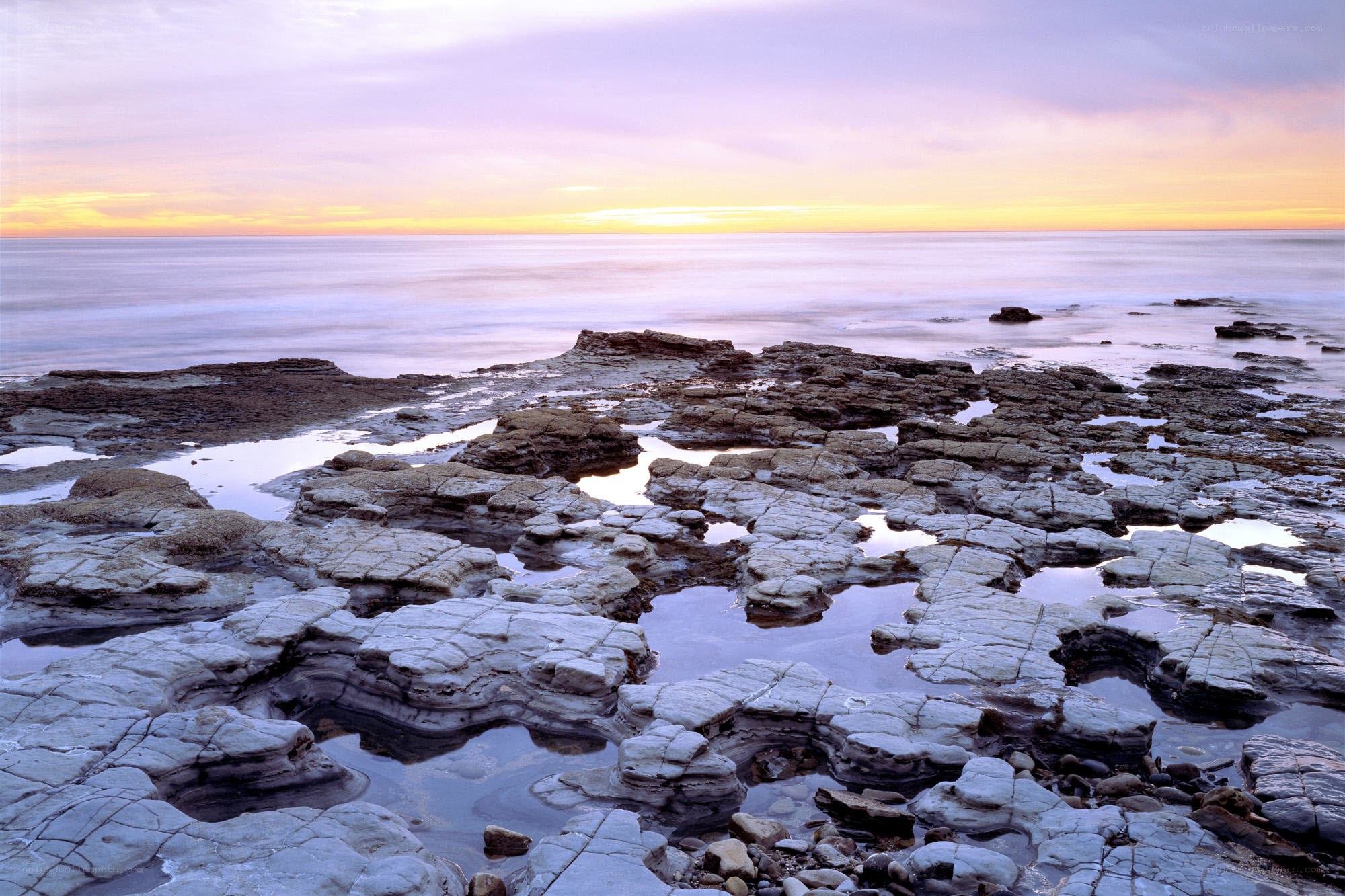 Rocky shore at sunset