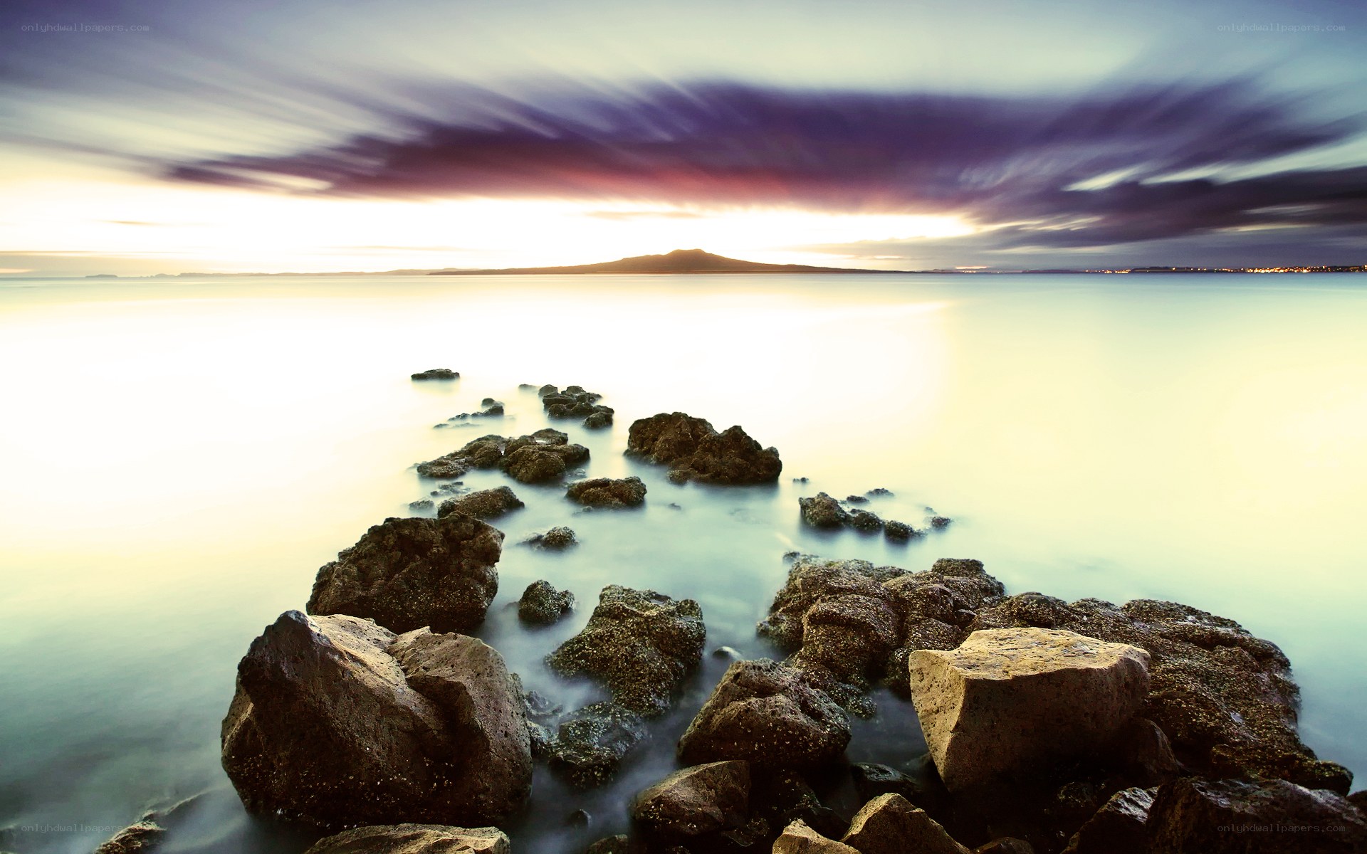 Rocky shore at sunset