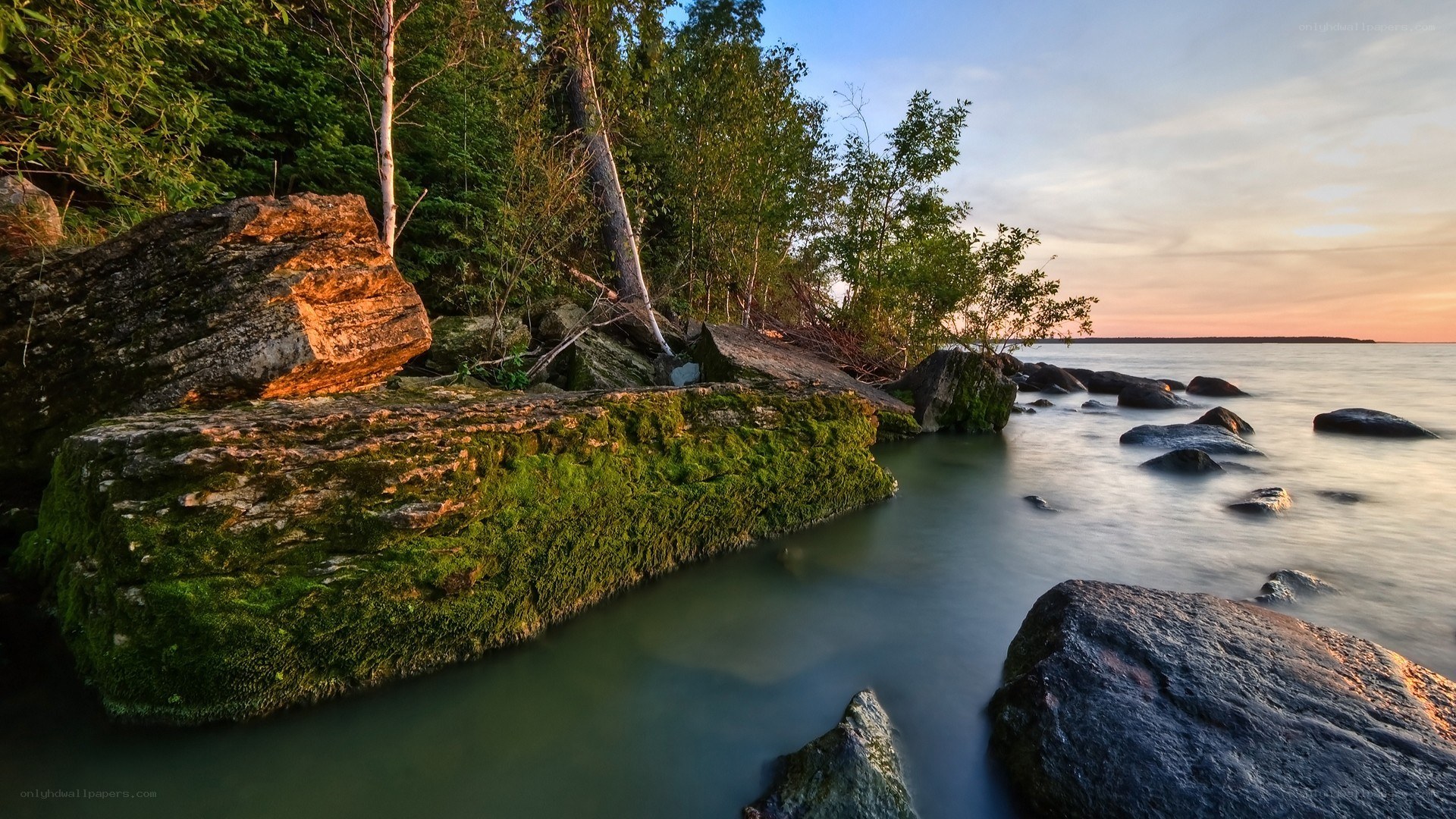 Rocky shore at sunset