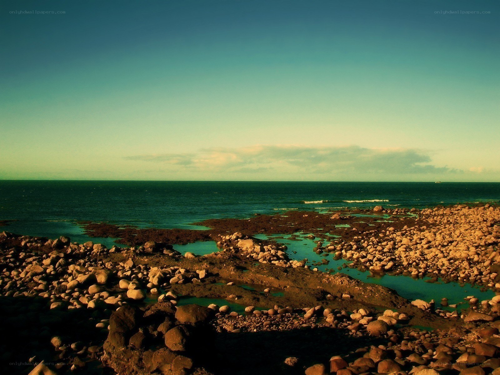 Rocky shore at sunset