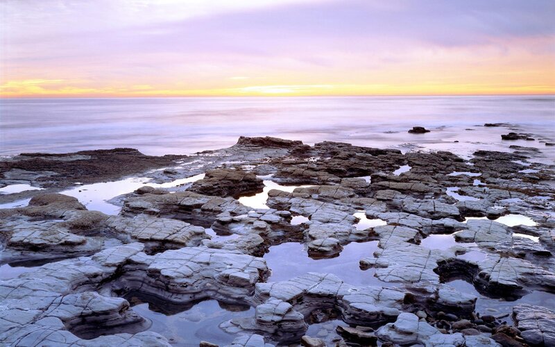 Rocky shore at sunset