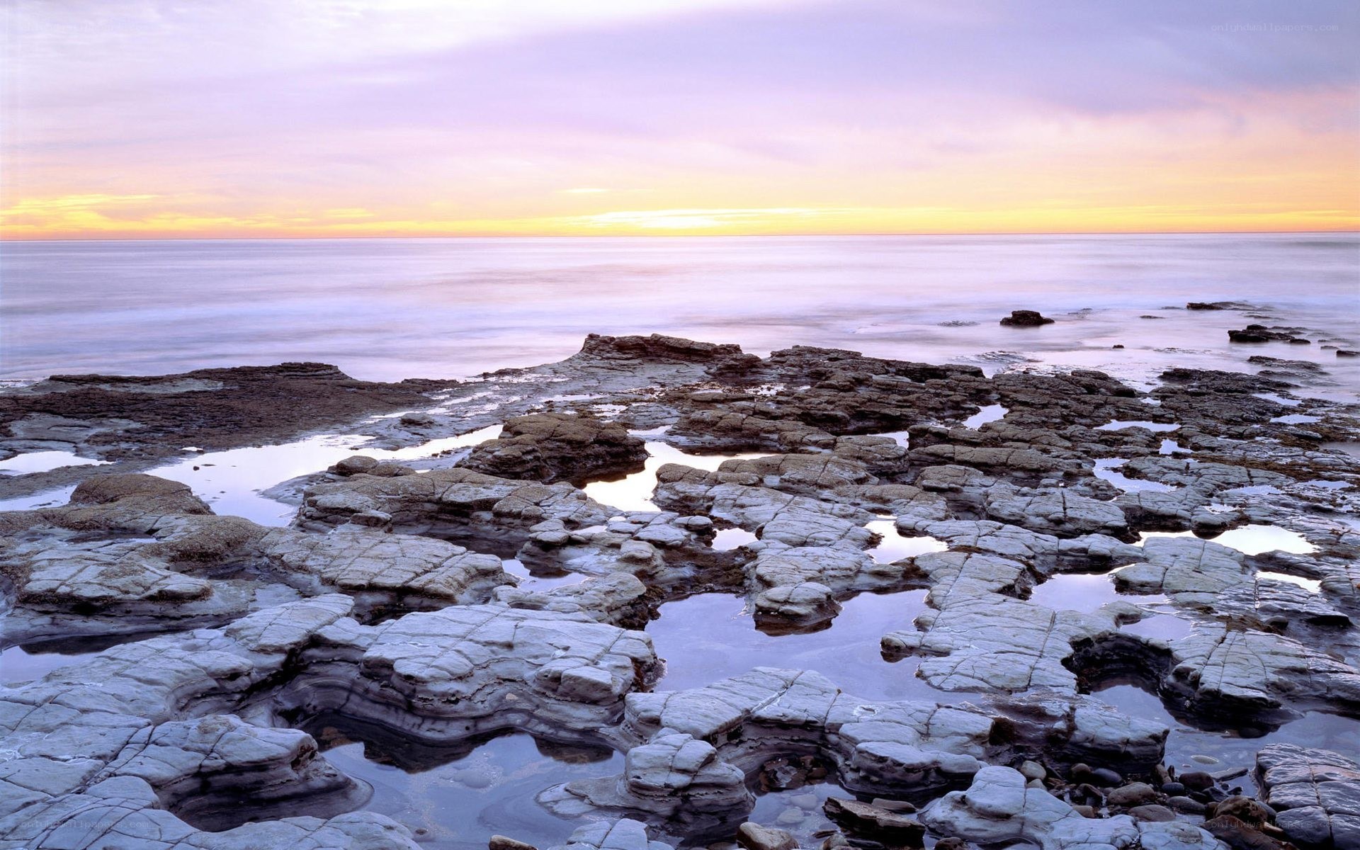 Rocky shore at sunset