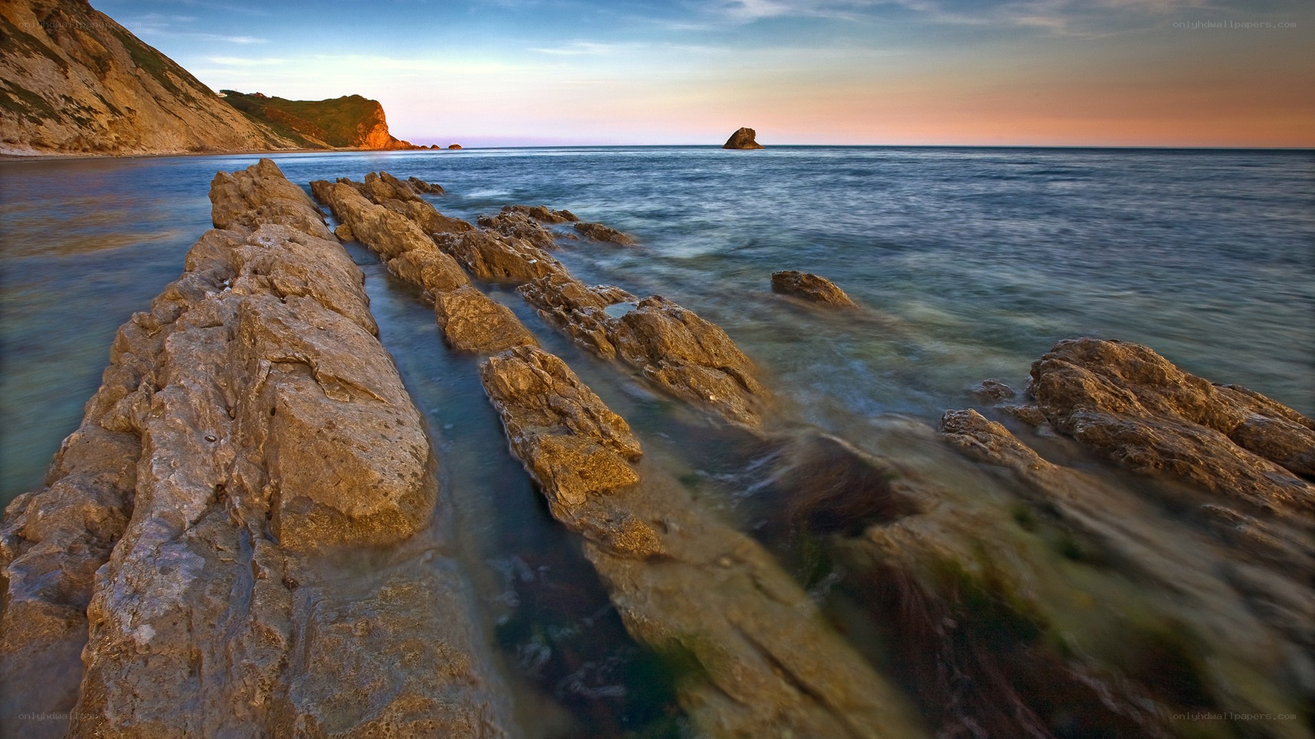 Rocky shore at sunset