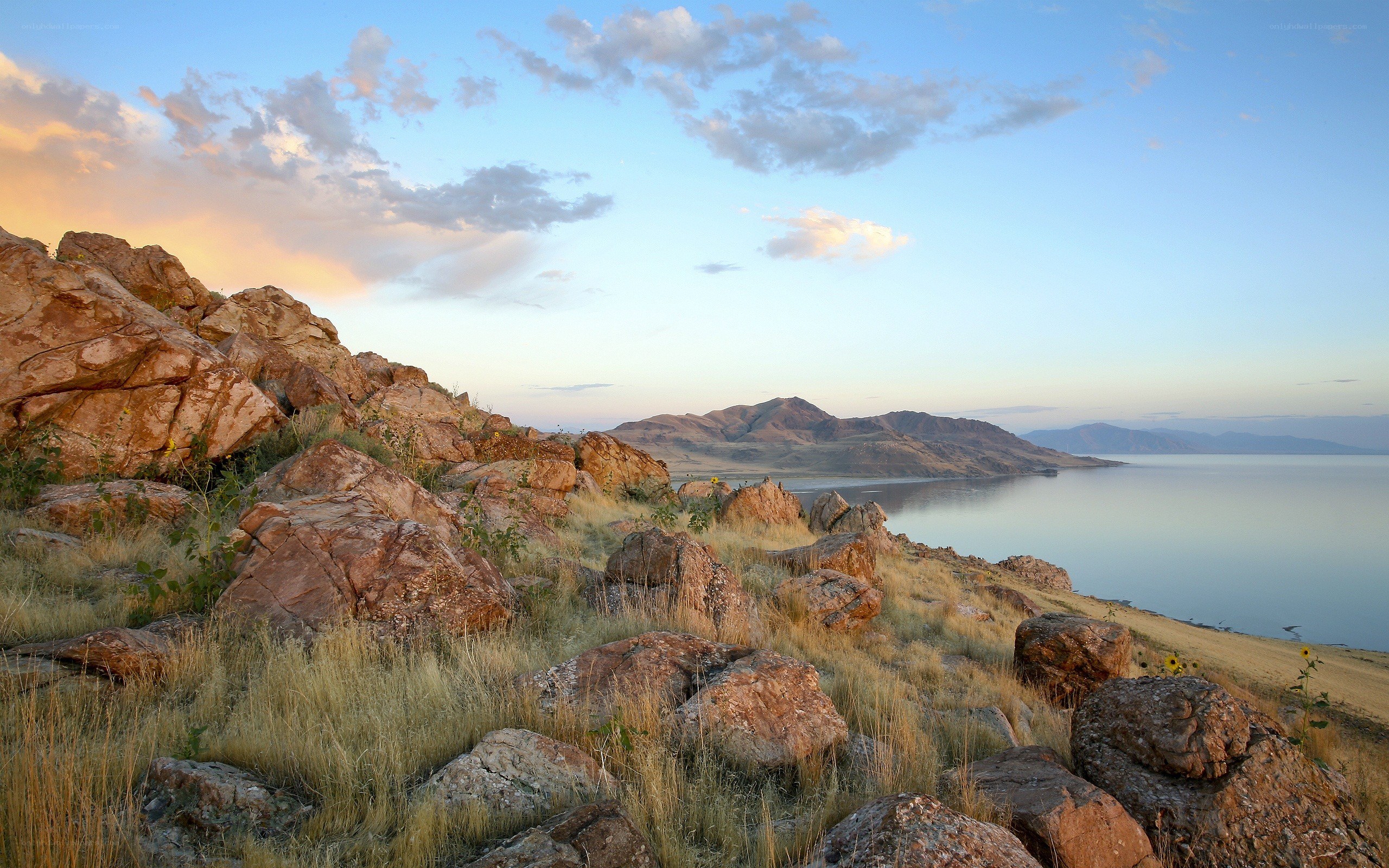 Rocky shore at sunset