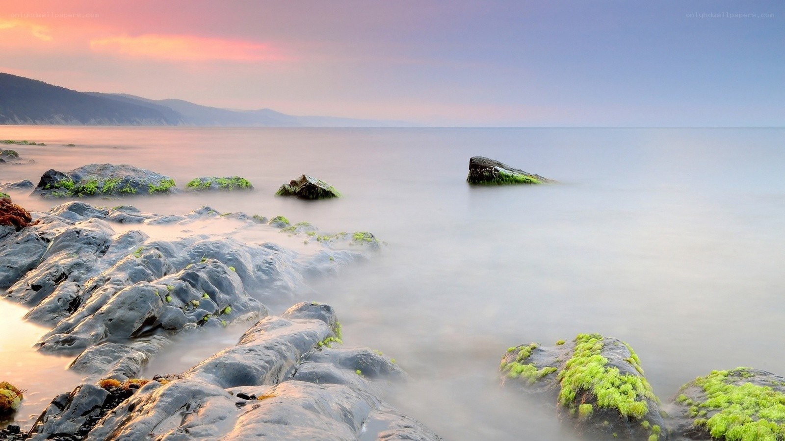 Rocky shore at sunset