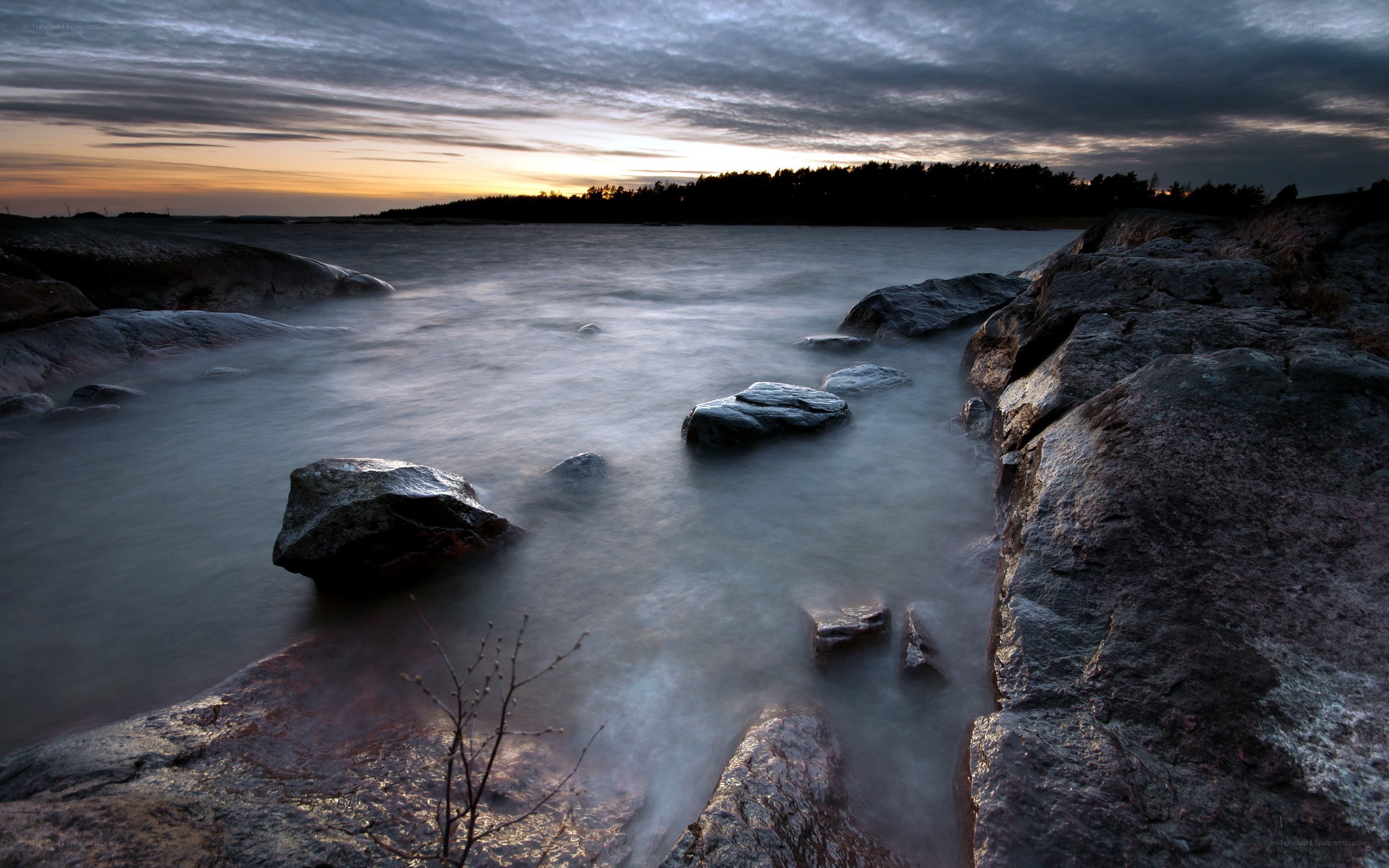 Rocky shore at sunset