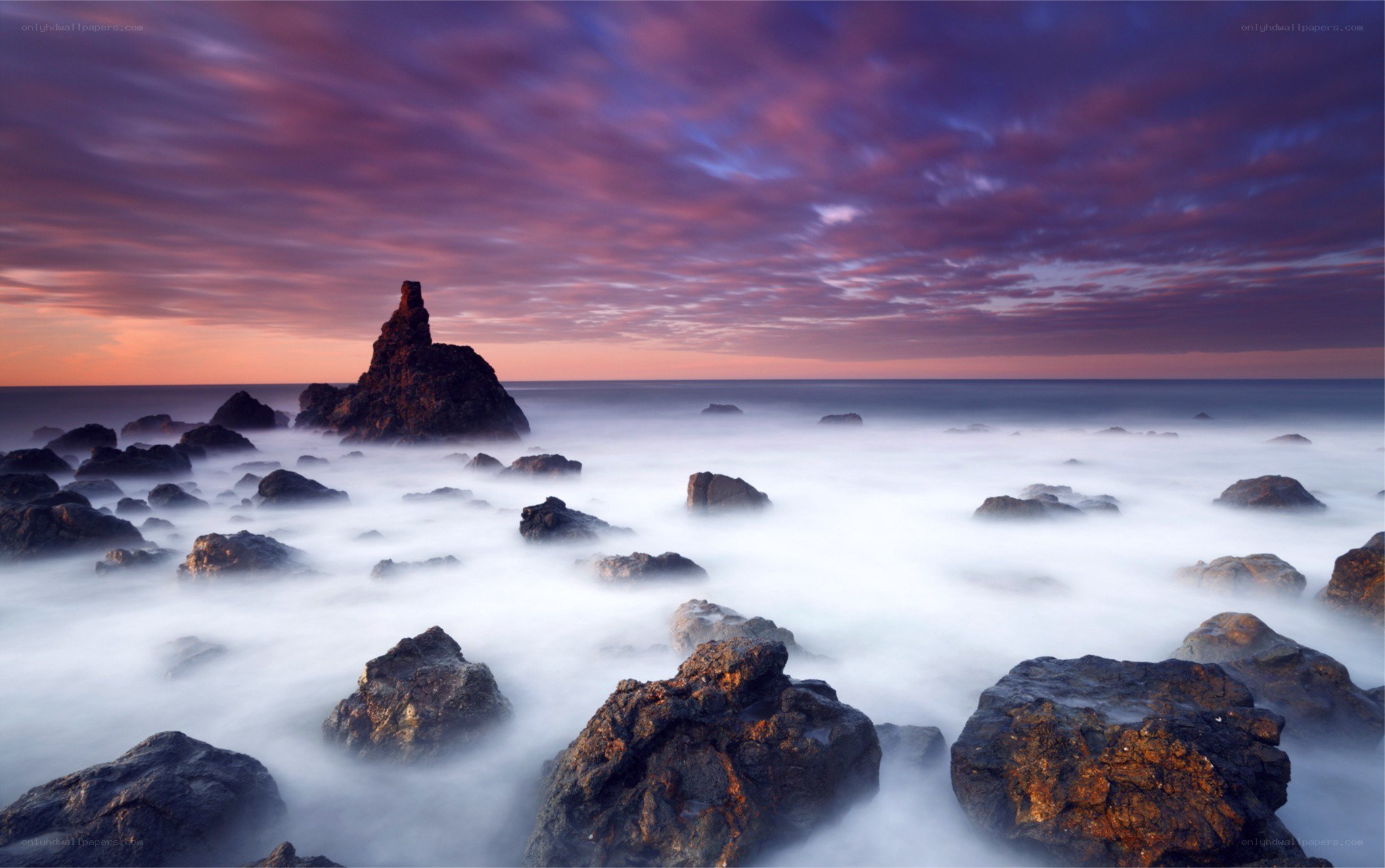 Rocky shore at sunset