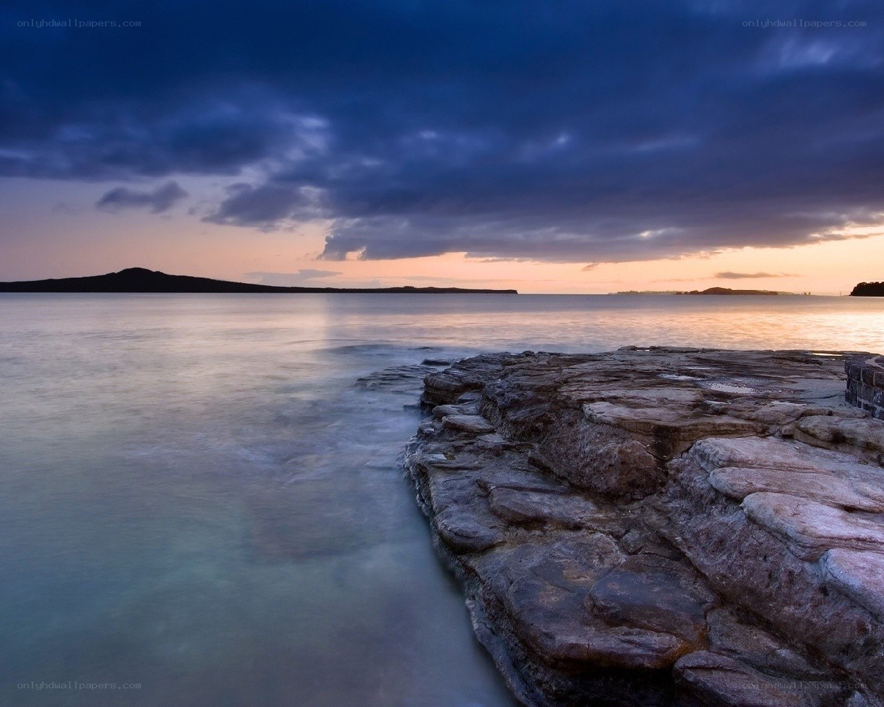 Rocky shore at sunset