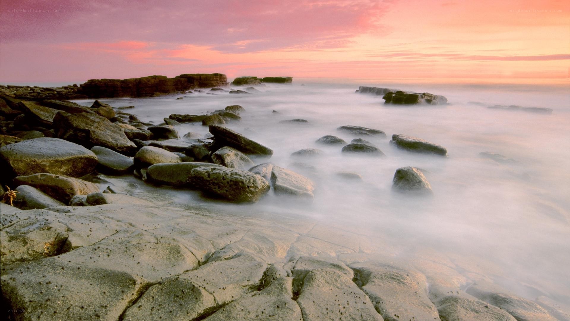 Rocky shore at sunset