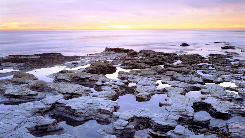 Rocky shore at sunset