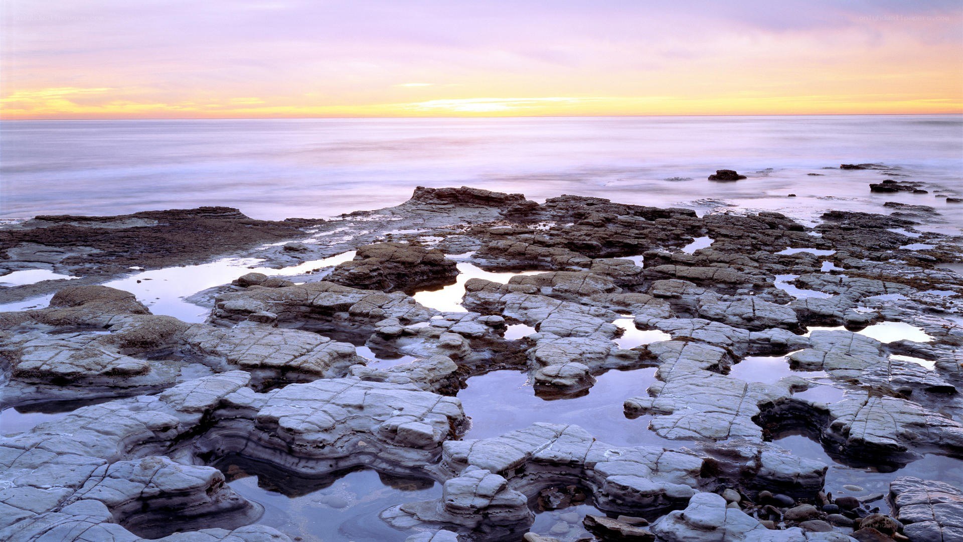 Rocky shore at sunset