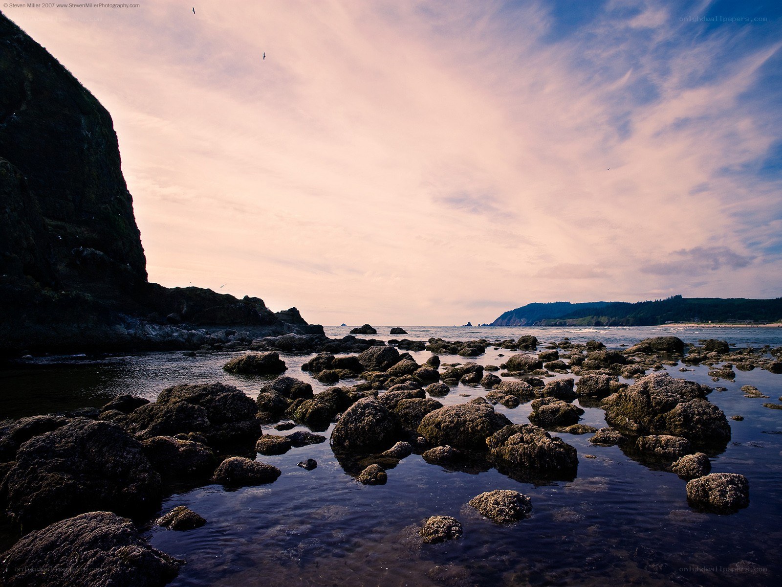 Rocky shore at sunset