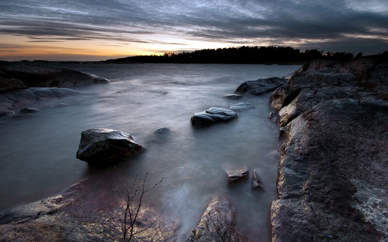 Rocky shore at sunset