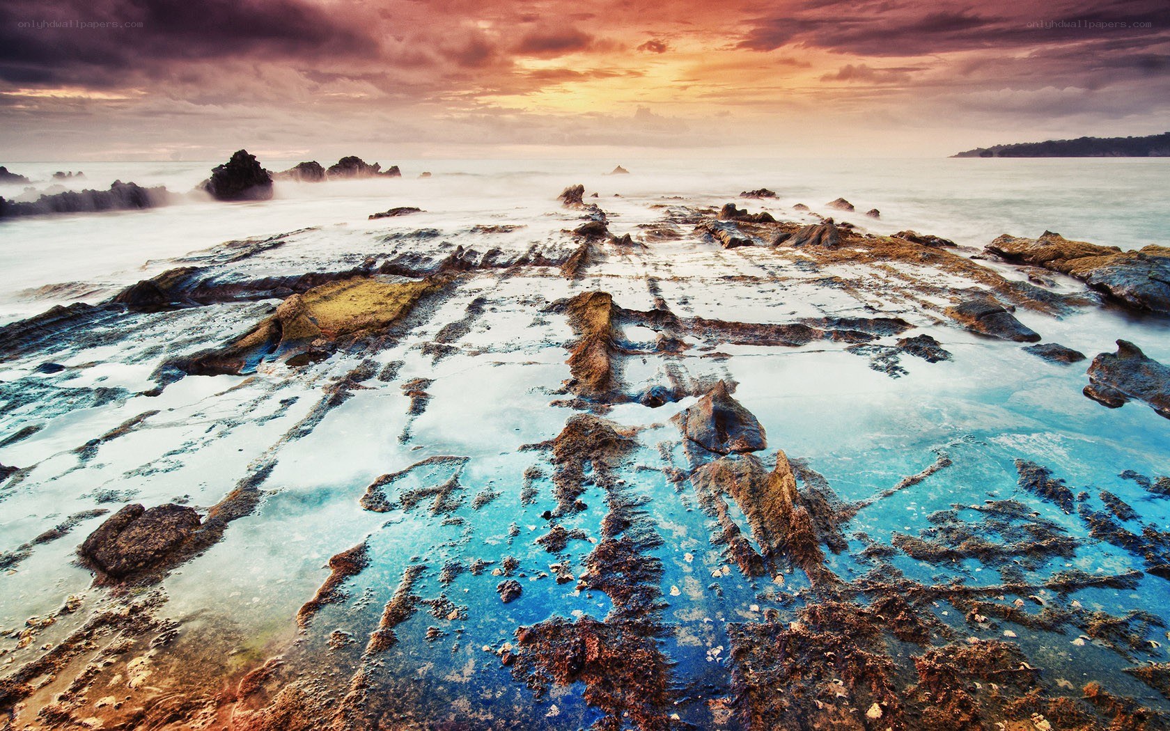 Rocky shore at sunset