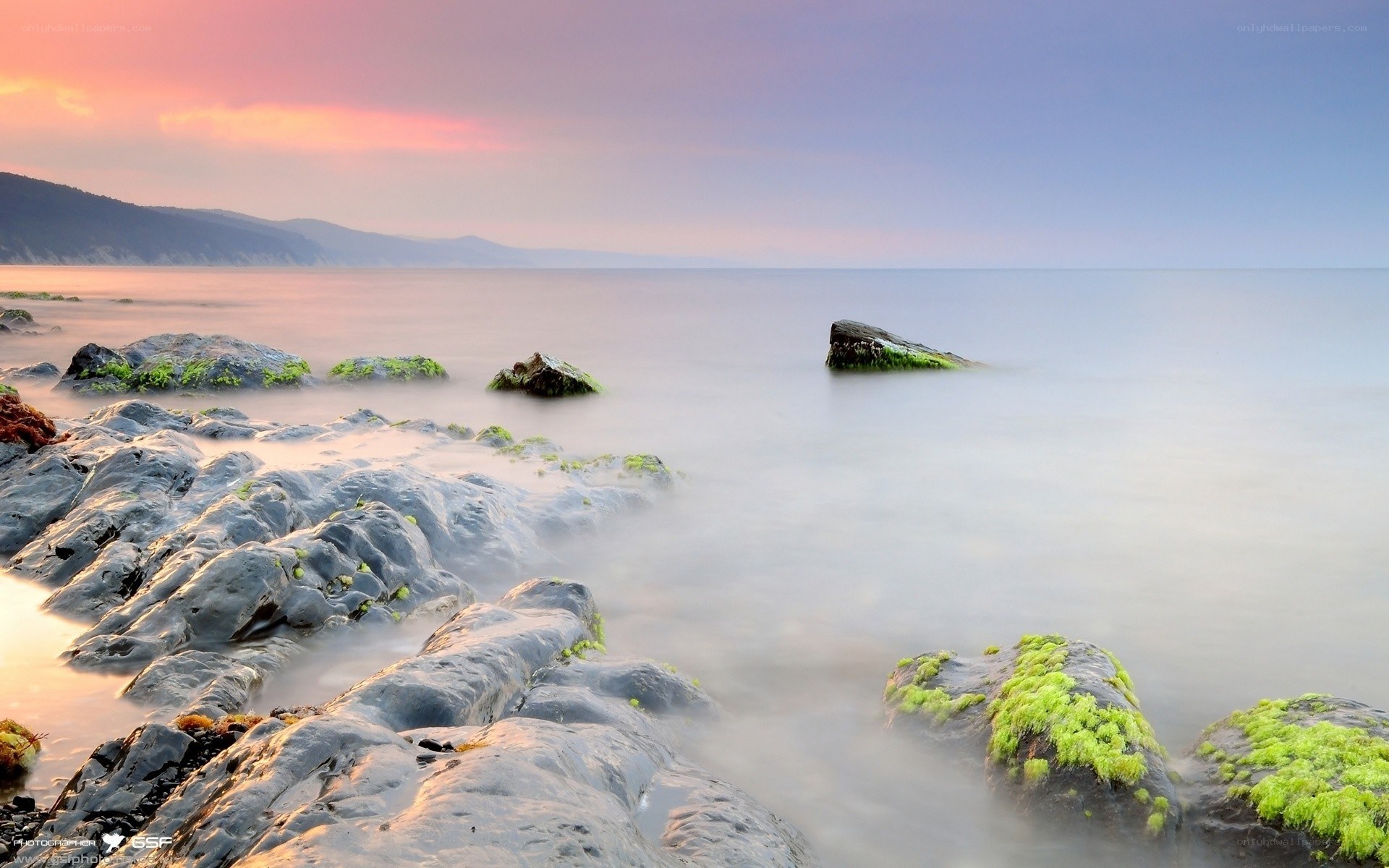Rocky shore at sunset