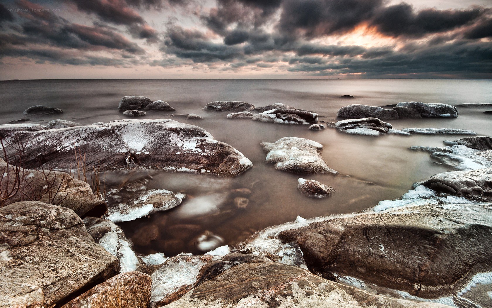 Rocky shore at sunset