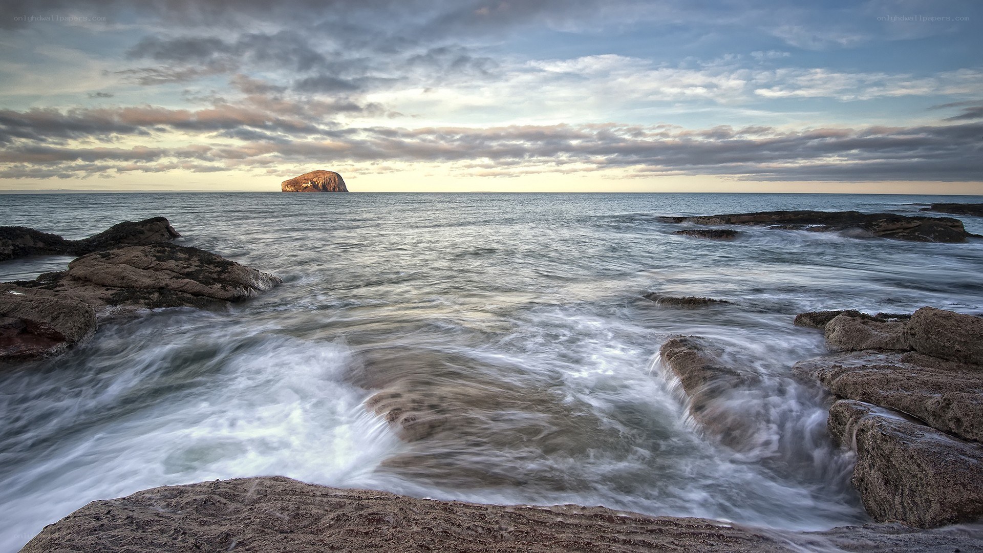 Rocky shore at sunset