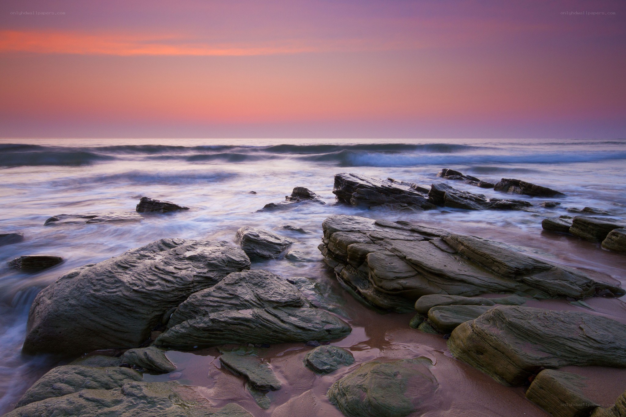 Rocky shore at sunset