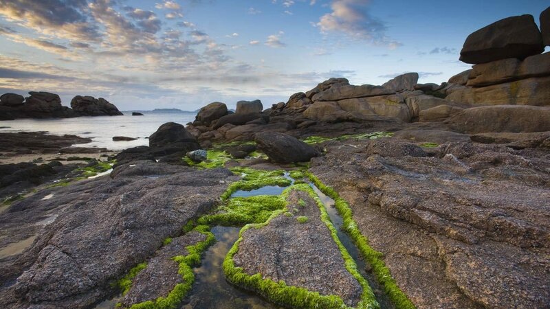 rocky shore at sunset