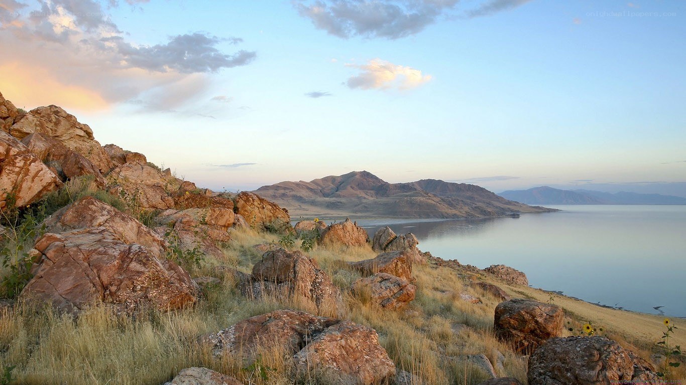 Rocky shore at sunset