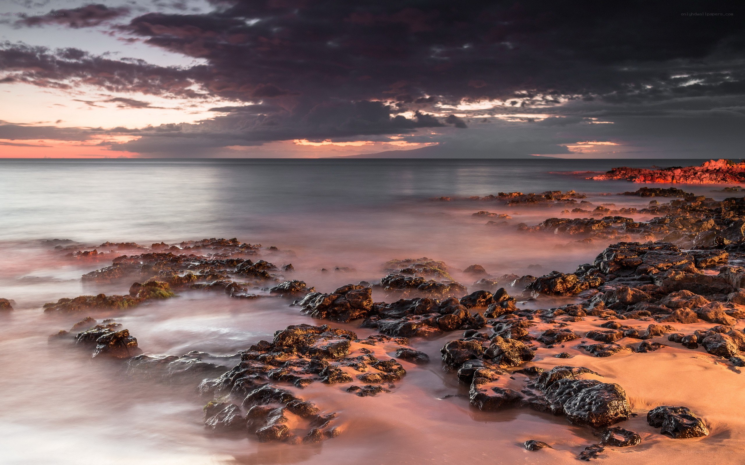 Rocky shore at sunset