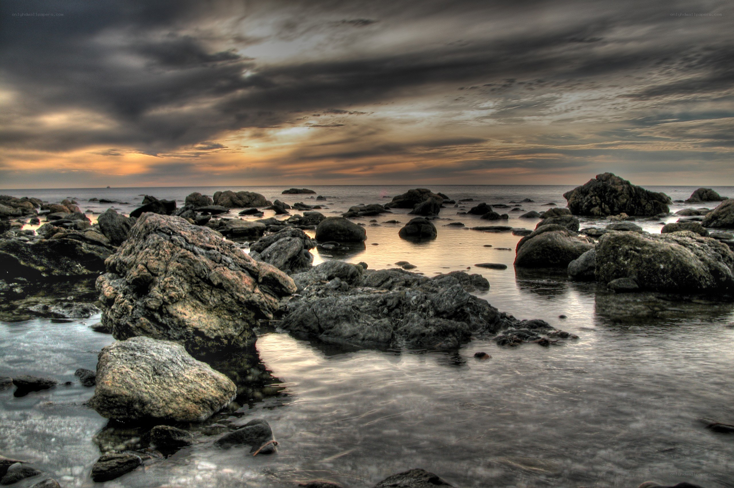 Rocky shore at sunset