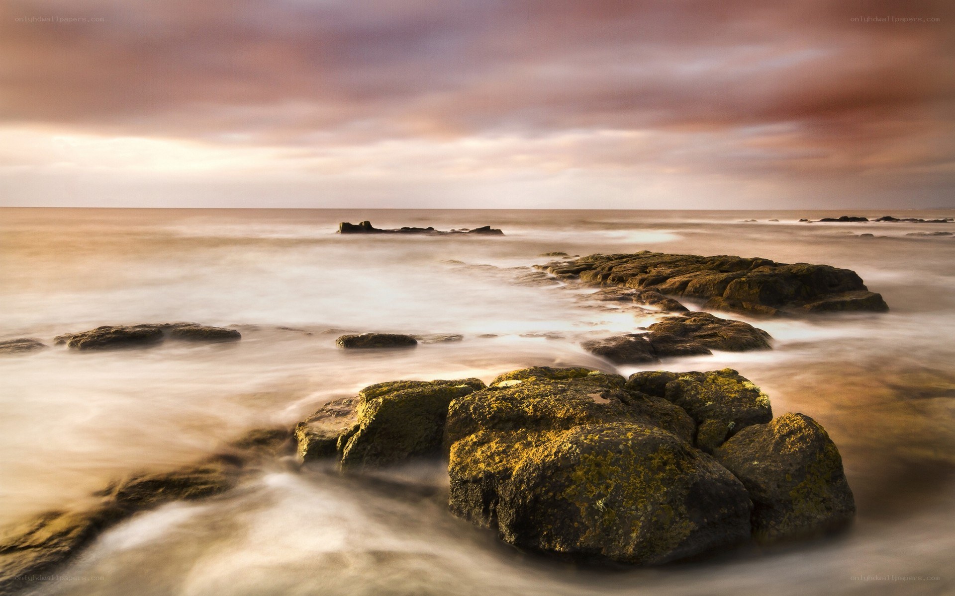 Rocky shore at sunset