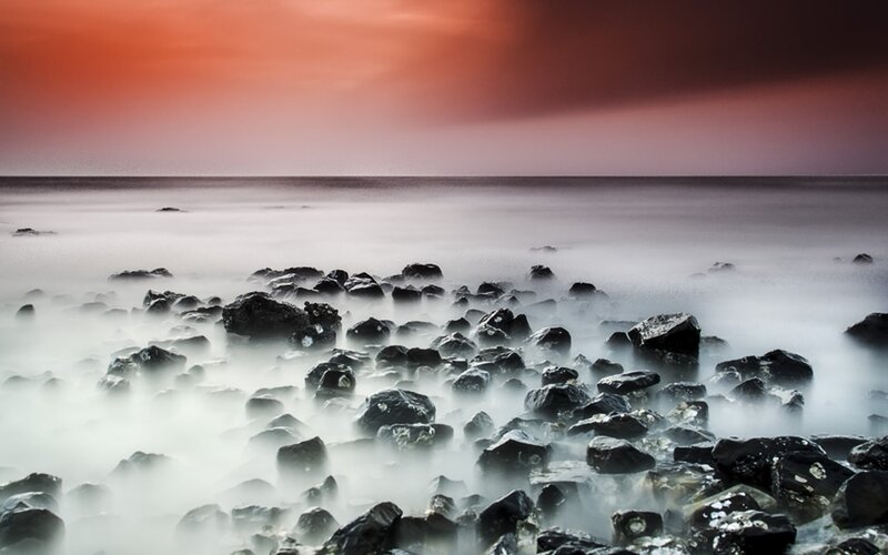 Rocky shore at sunset