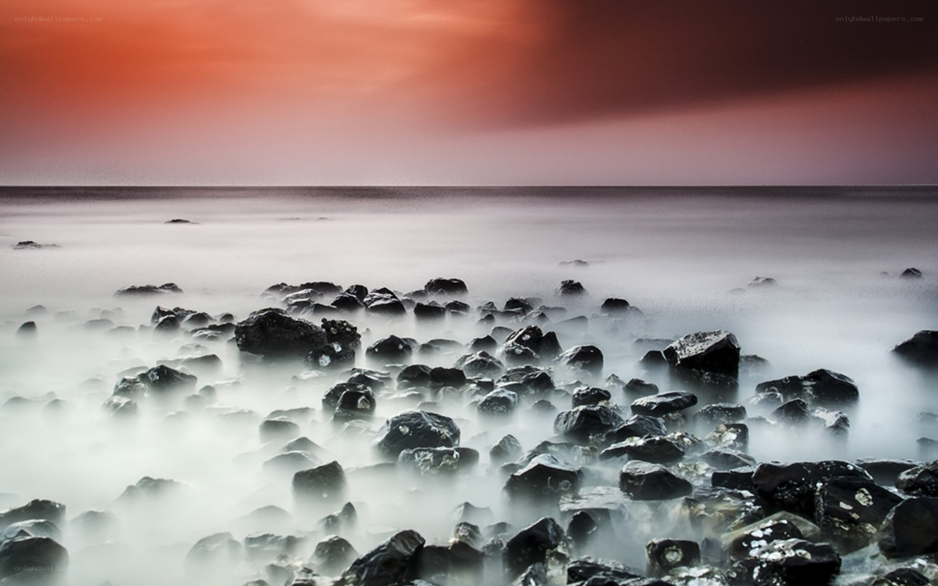 Rocky shore at sunset