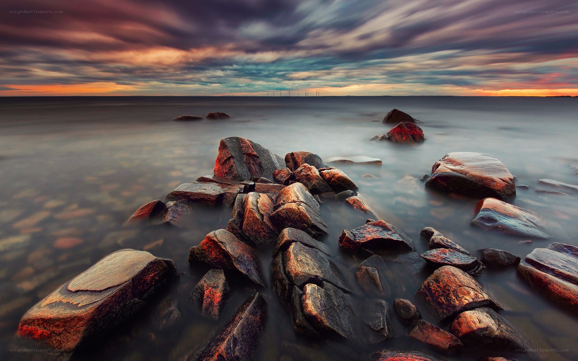 Rocky shore at sunset